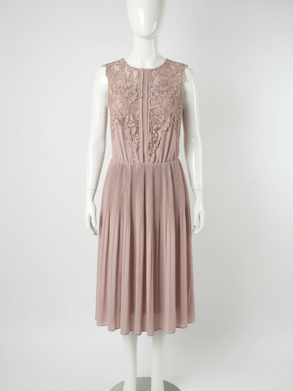 H&M Sleeveless Lace Bodice Pleated Midi Dress - Blush Pink Floral